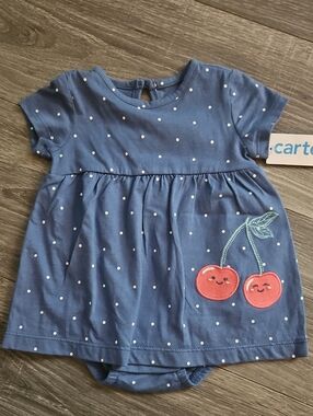 Carter's Blue Polka Dot Dress with Cherry Appliqué 6M